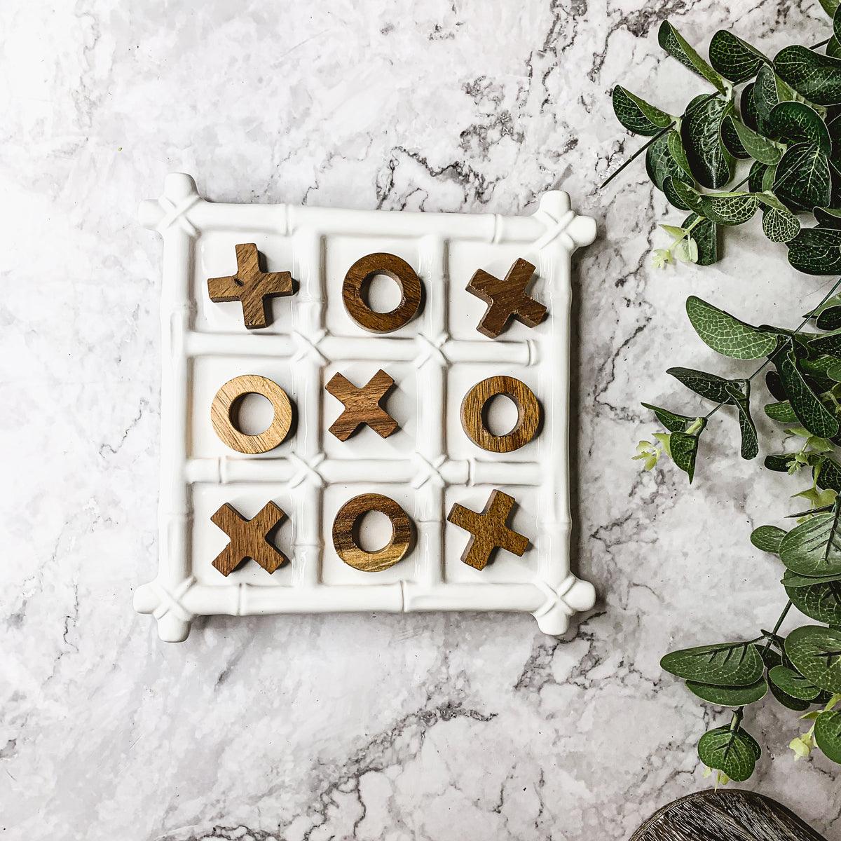 Faux Bamboo Ceramic & Acacia Wood Tic Tac Toe Game