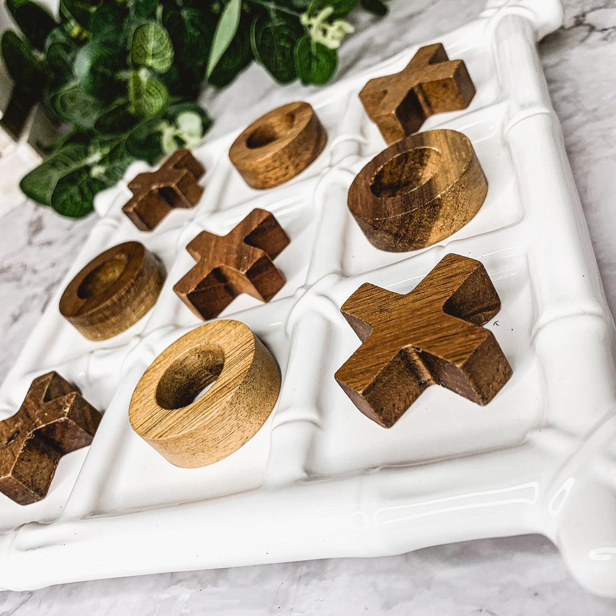 Faux Bamboo Ceramic & Acacia Wood Tic Tac Toe Game