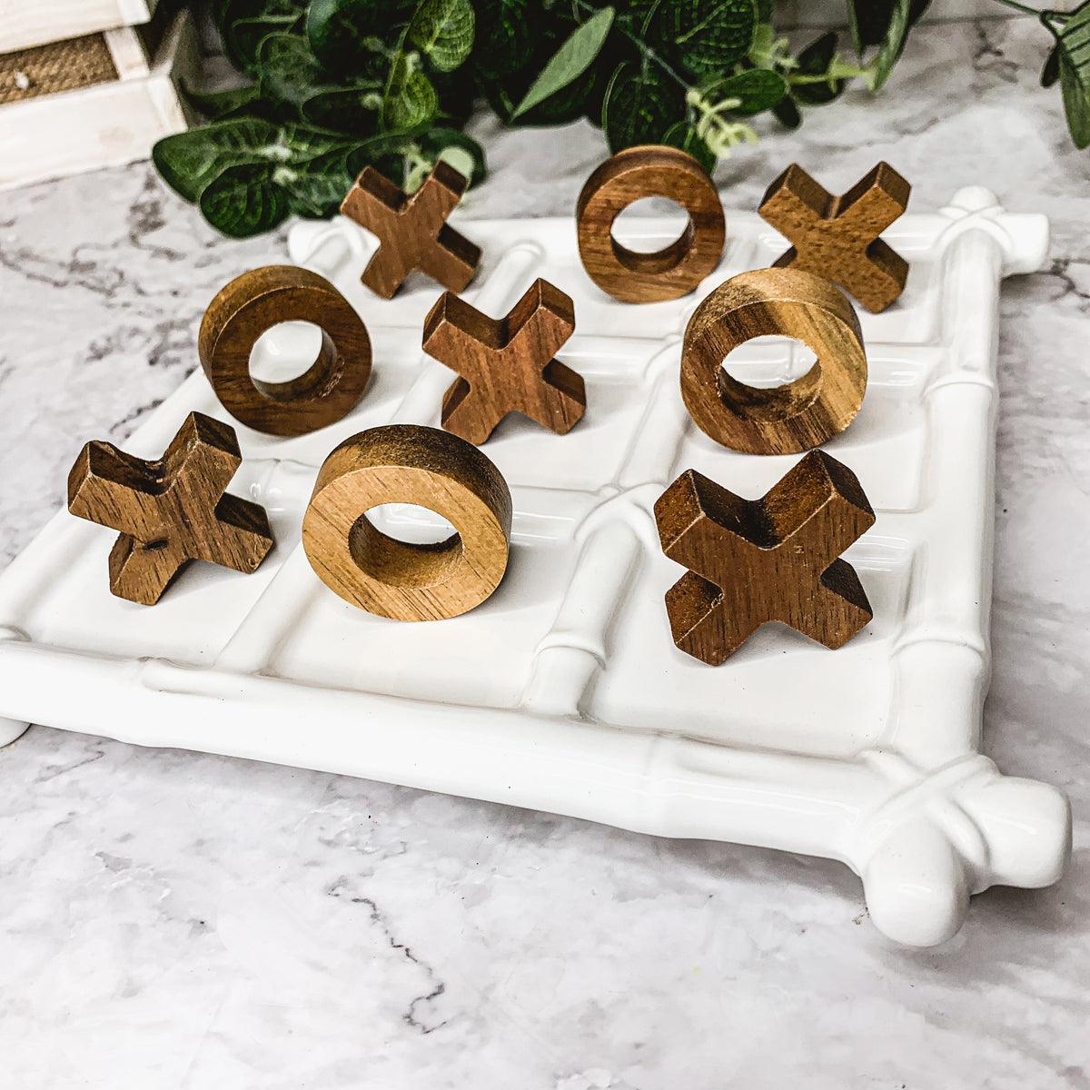 Faux Bamboo Ceramic & Acacia Wood Tic Tac Toe Game