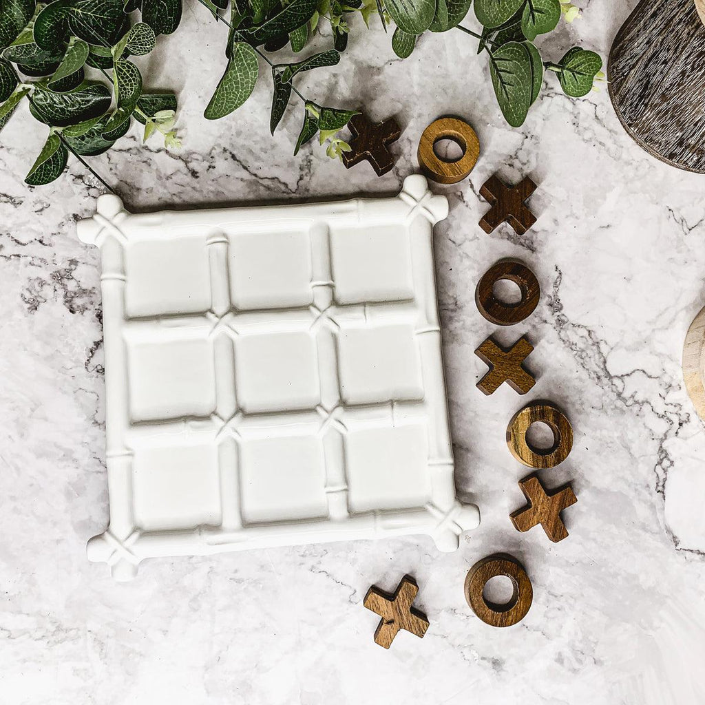 Faux Bamboo Ceramic & Acacia Wood Tic Tac Toe Game