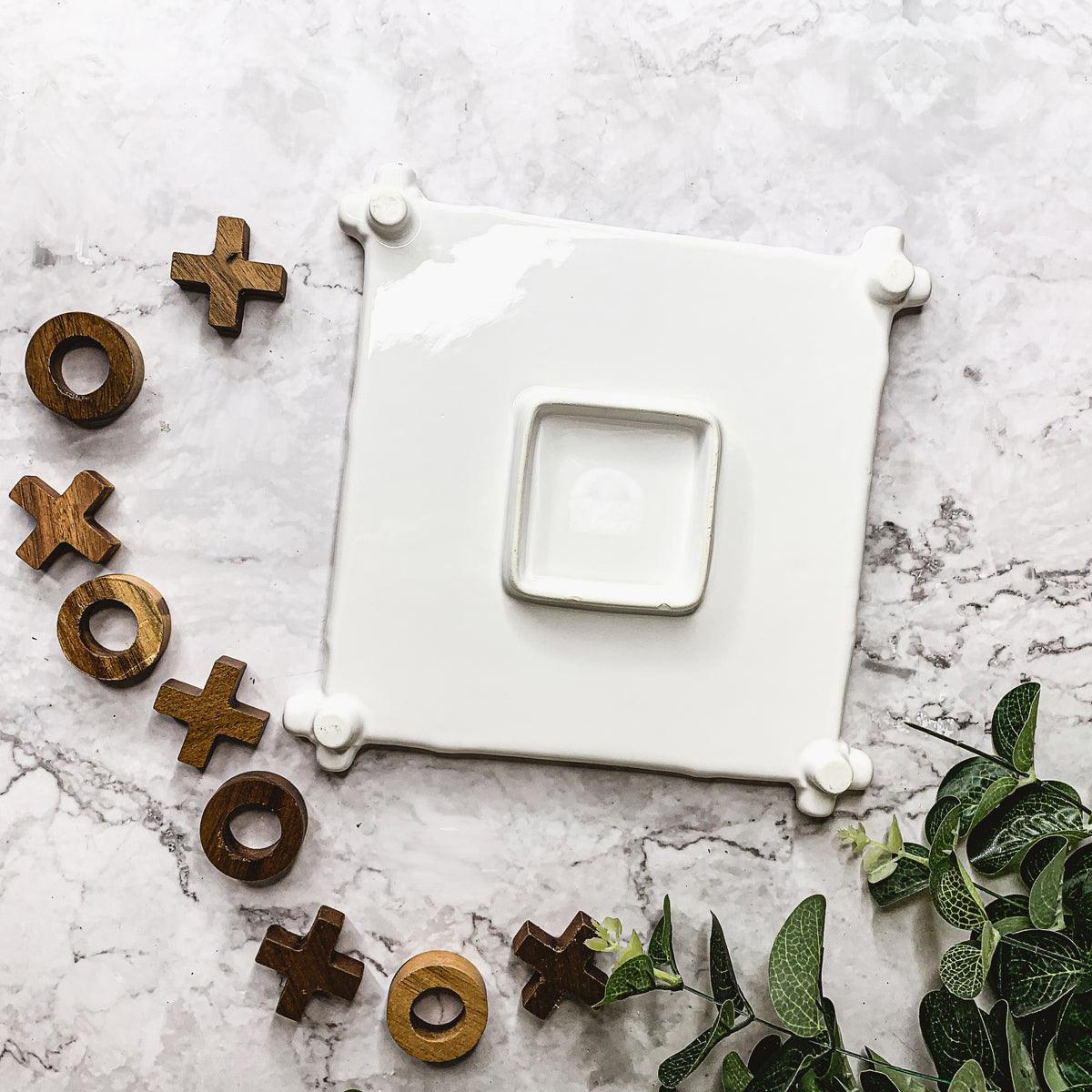 Faux Bamboo Ceramic & Acacia Wood Tic Tac Toe Game