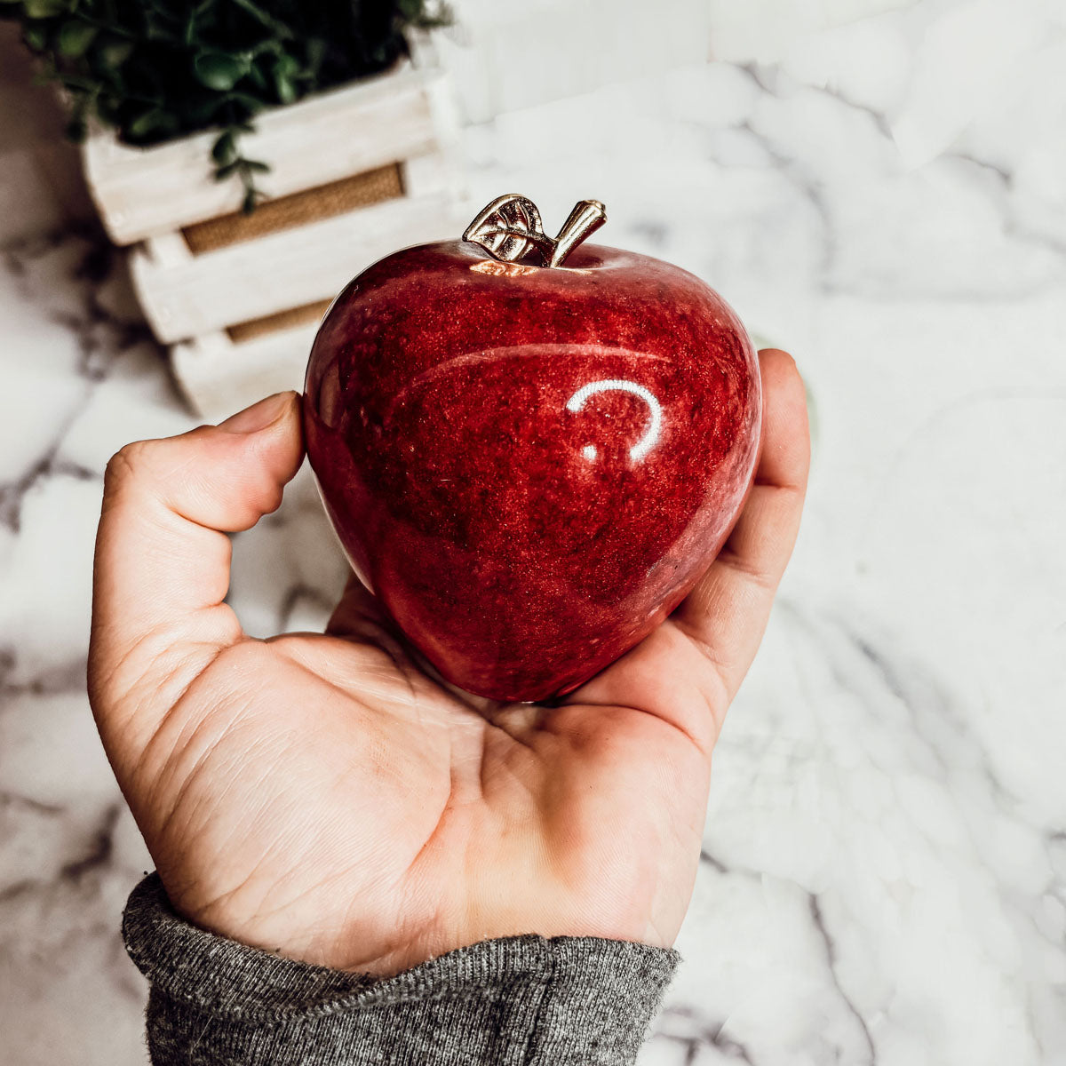 Handcrafted Hand-Polished Stone Apple Paperweight — Select Your Color