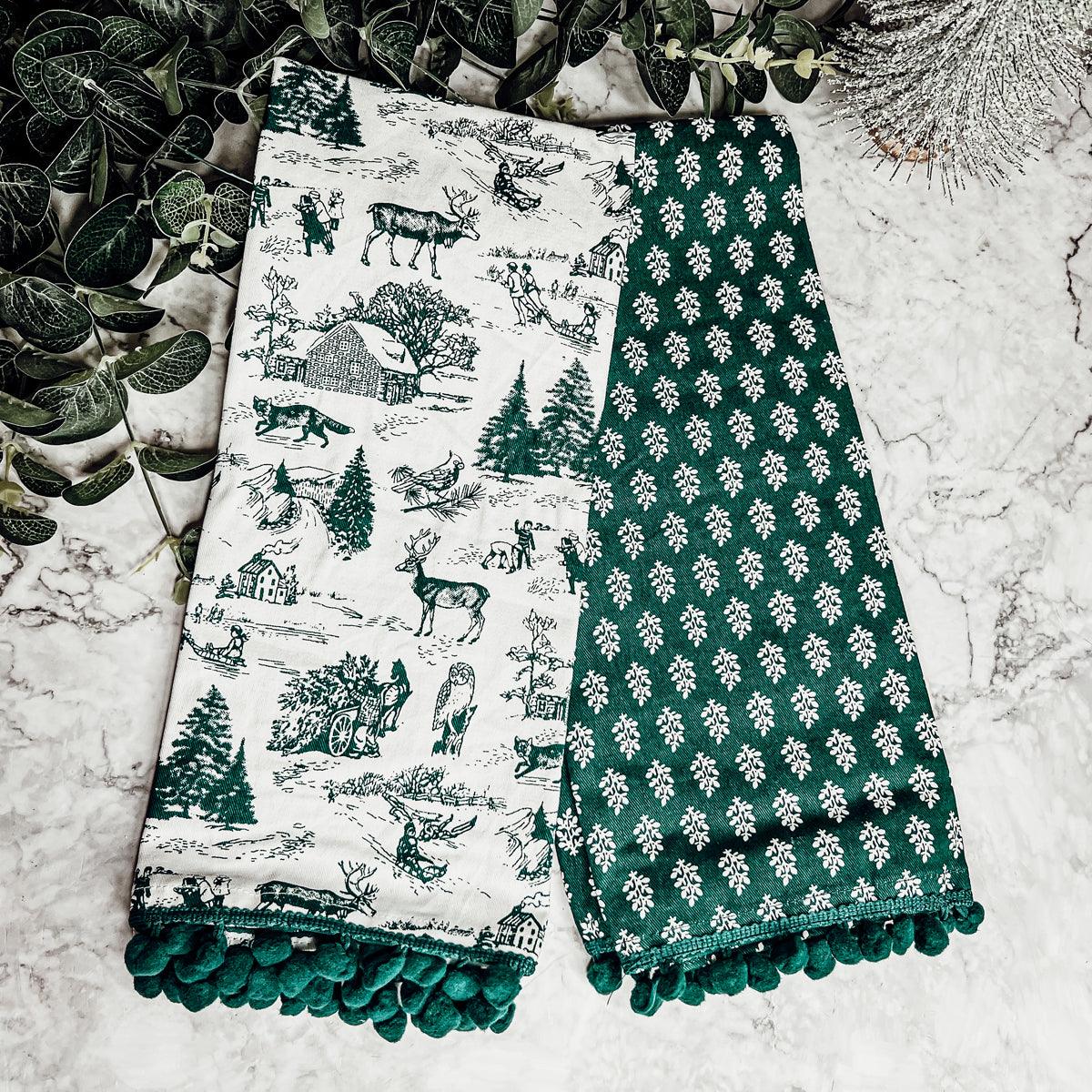 Forest Green Christmas Dish Towels - Set of 2