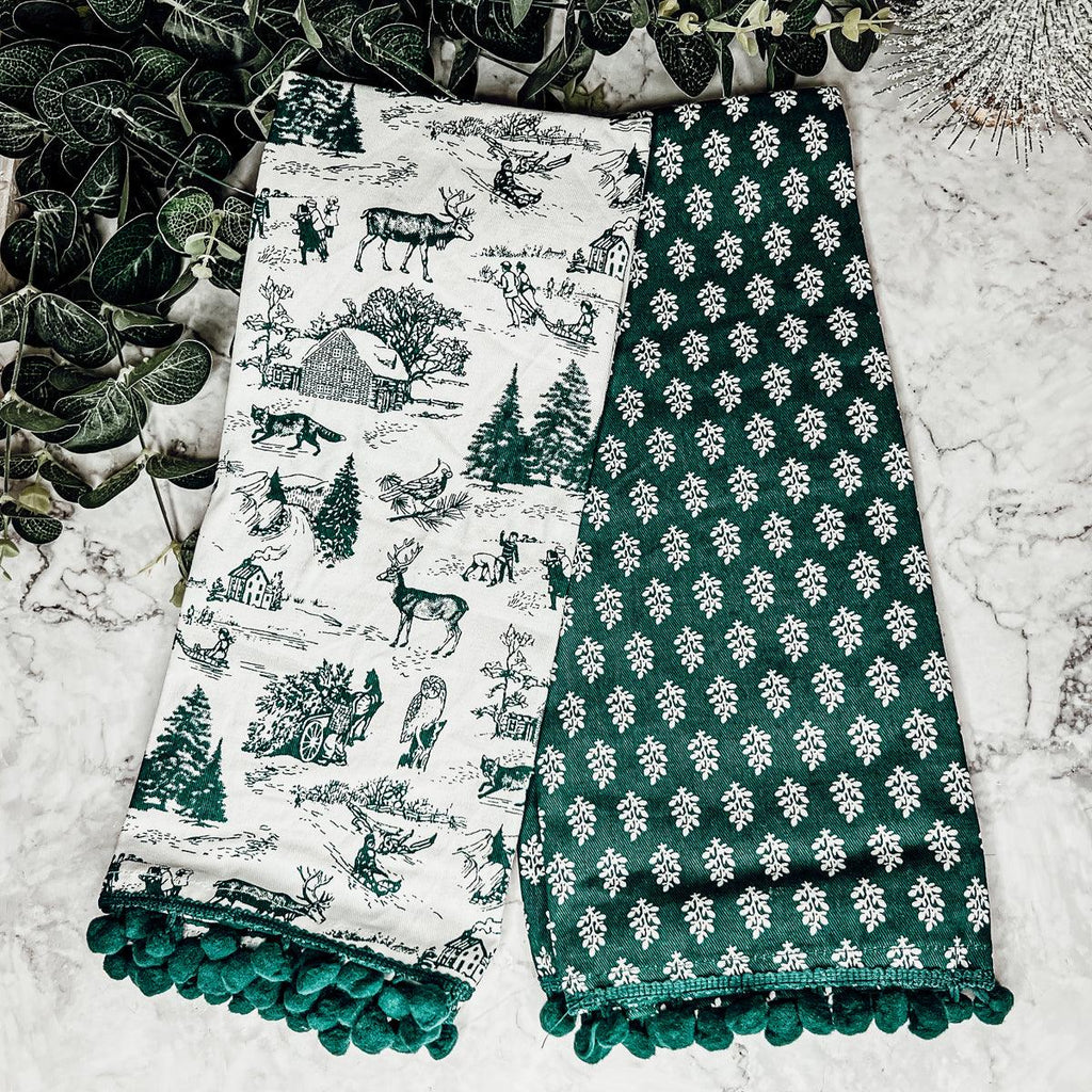 Forest Green Christmas Dish Towels - Set of 2