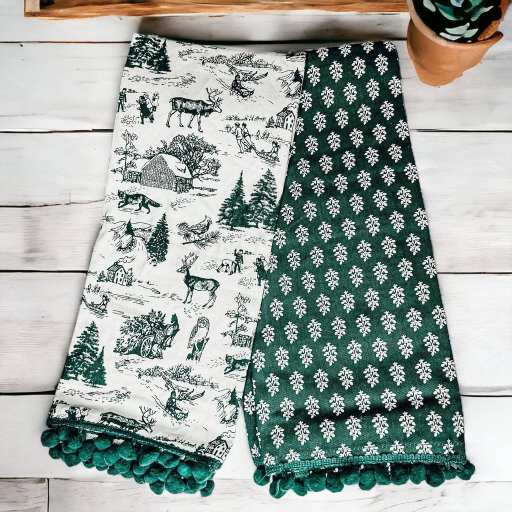 Forest Green Christmas Dish Towels - Set of 2