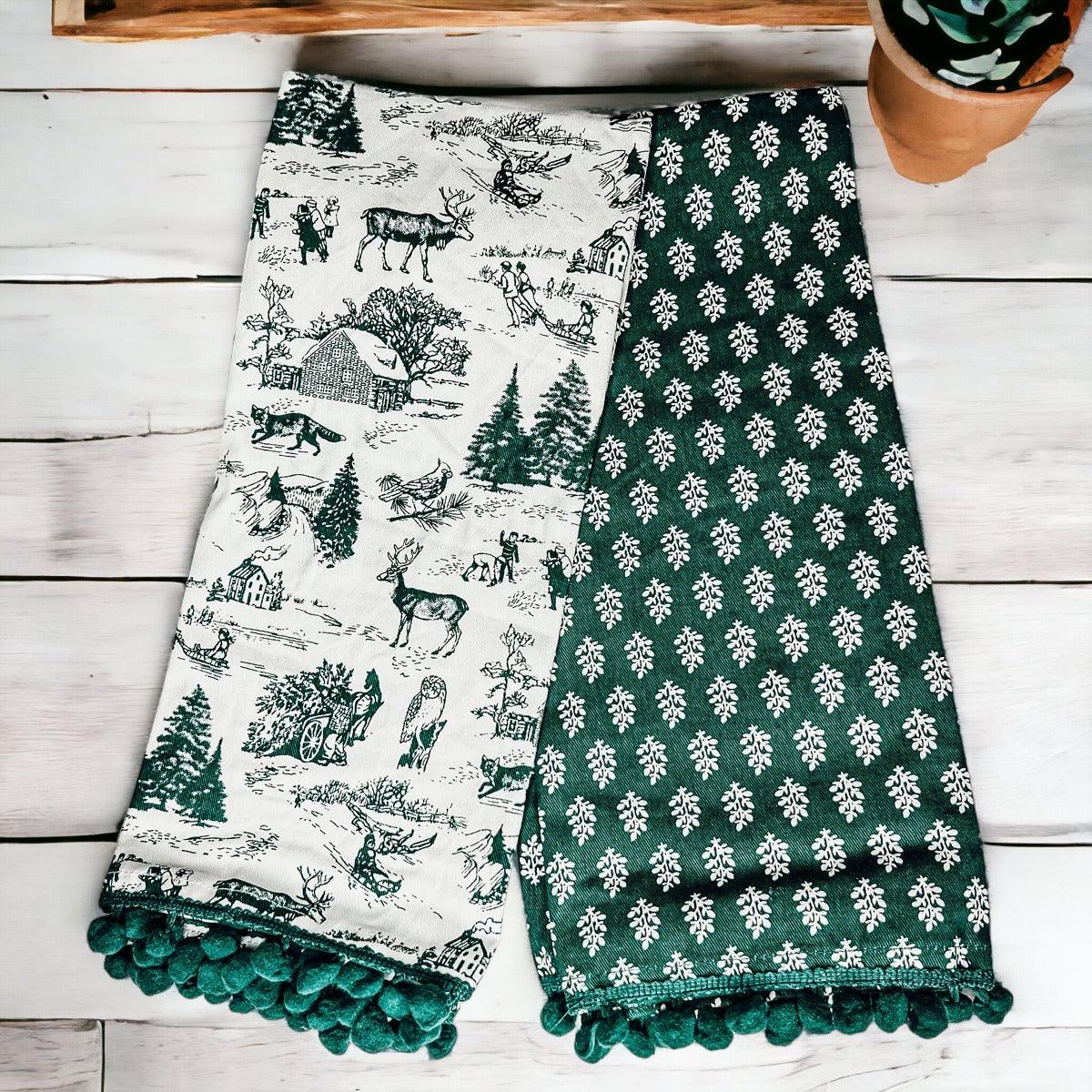Forest Green Christmas Dish Towels - Set of 2