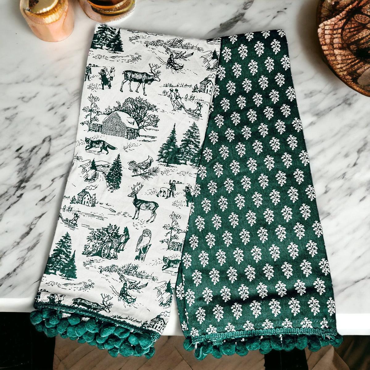 Forest Green Christmas Dish Towels - Set of 2