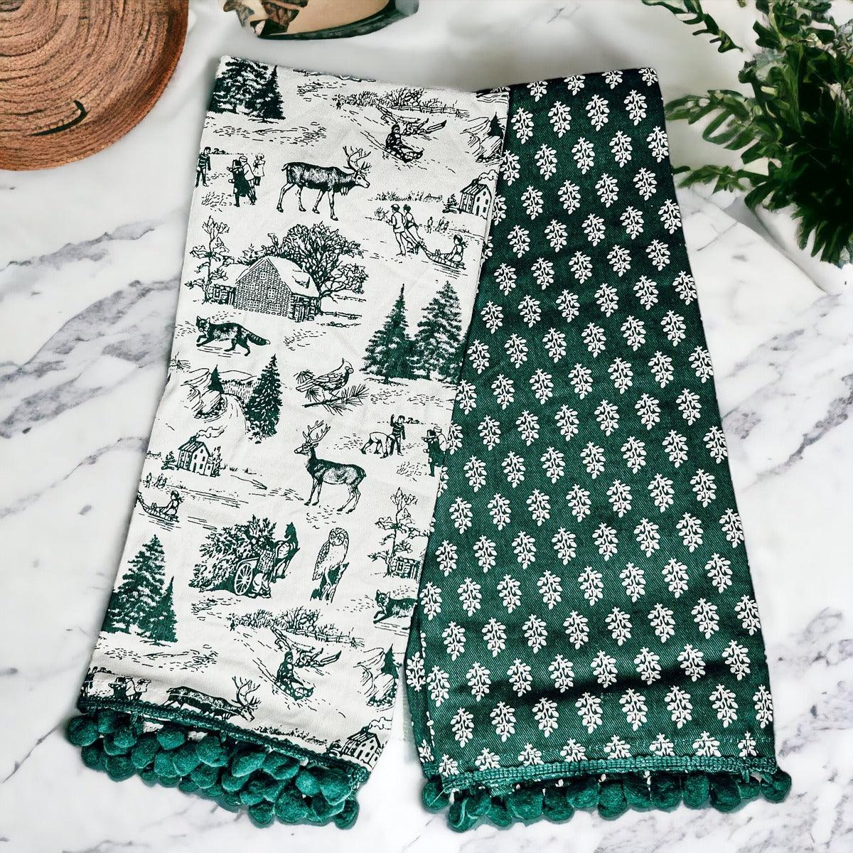 Forest Green Christmas Dish Towels - Set of 2