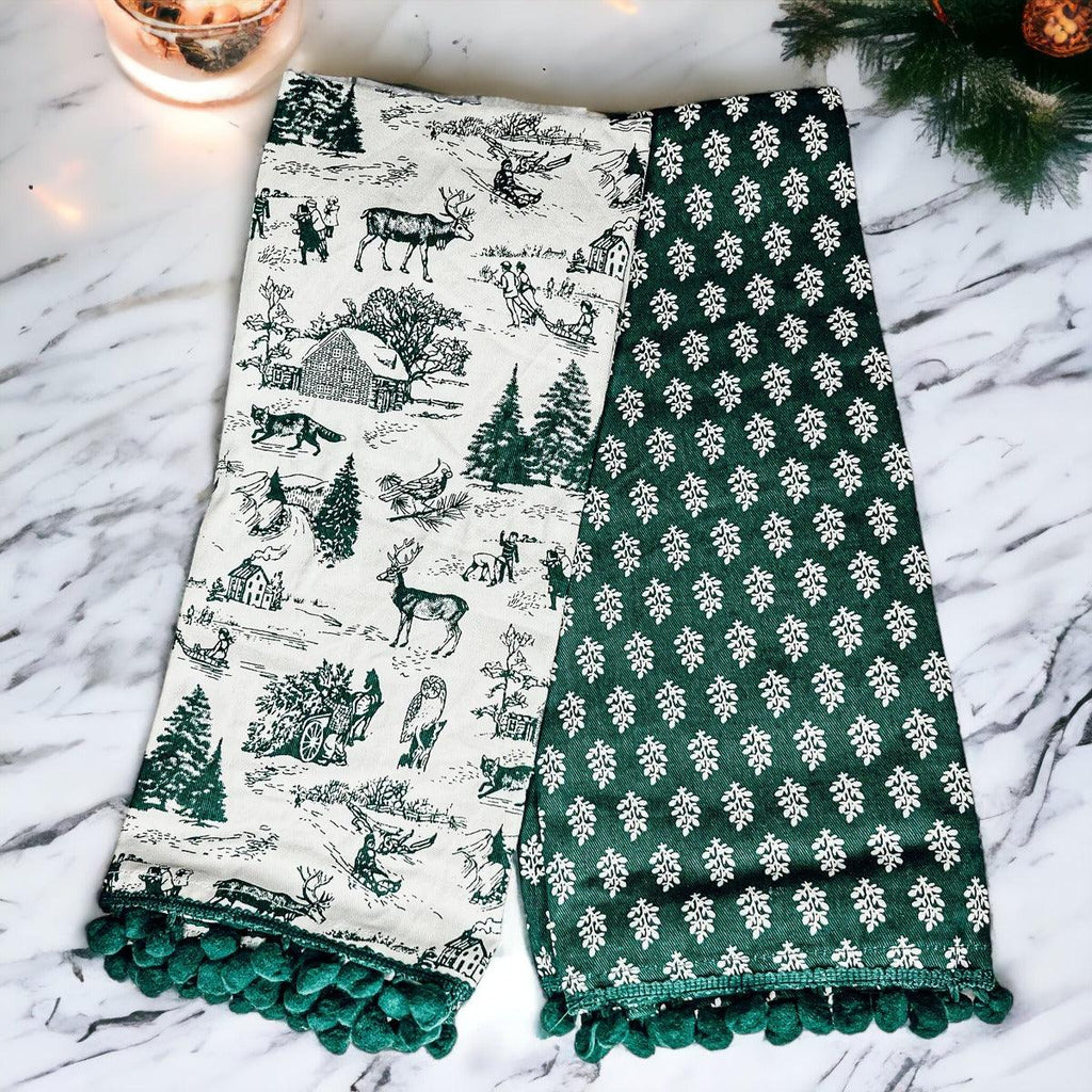 Forest Green Christmas Dish Towels - Set of 2