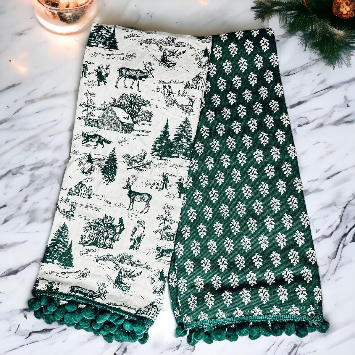 Forest Green Christmas Dish Towels - Set of 2