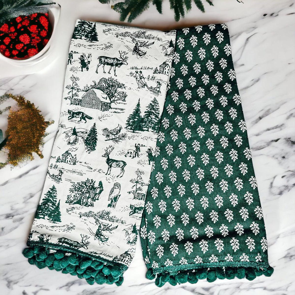 Forest Green Christmas Dish Towels - Set of 2