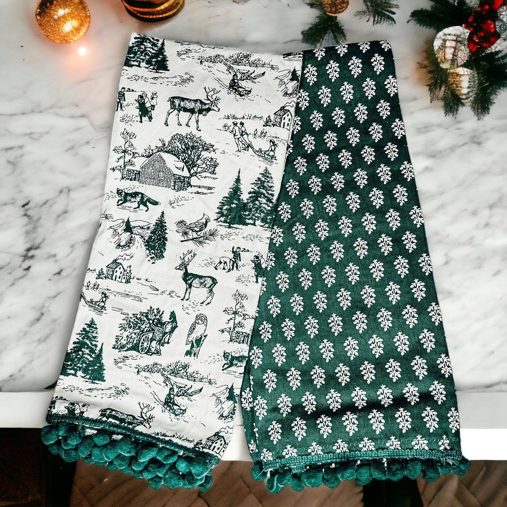 Forest Green Christmas Dish Towels - Set of 2