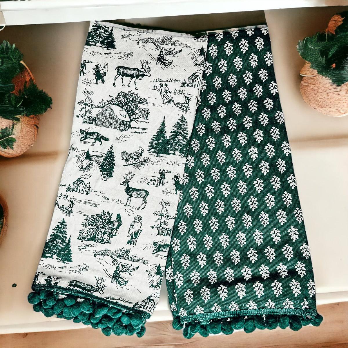Forest Green Christmas Dish Towels - Set of 2