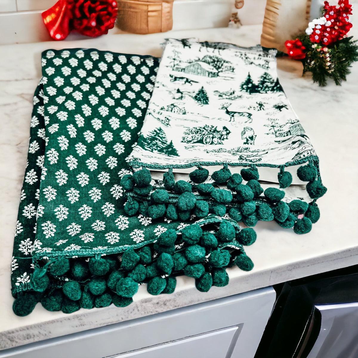 Forest Green Christmas Dish Towels - Set of 2