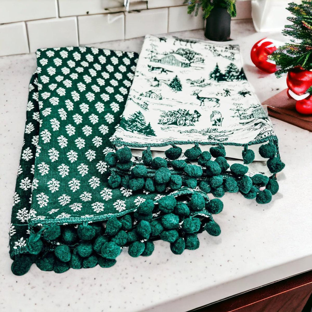 Forest Green Christmas Dish Towels - Set of 2