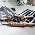 Halloween Embossed Beech Wood Rolling Pin with Cooking Cutter