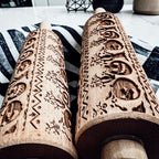 Halloween Embossed Beech Wood Rolling Pin with Cooking Cutter