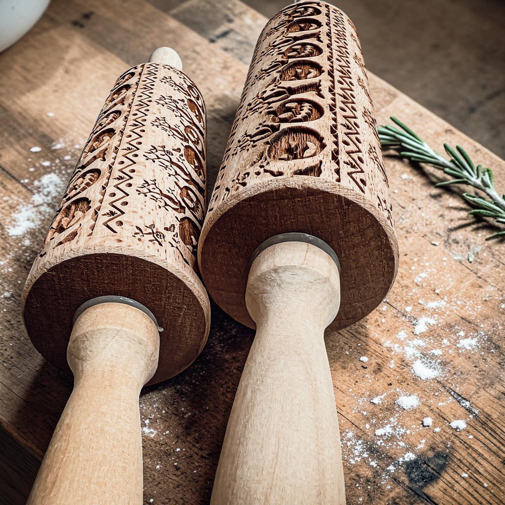 Halloween Embossed Beech Wood Rolling Pin with Cooking Cutter