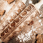 Halloween Embossed Beech Wood Rolling Pin with Cooking Cutter