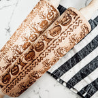 Halloween Embossed Beech Wood Rolling Pin with Cooking Cutter