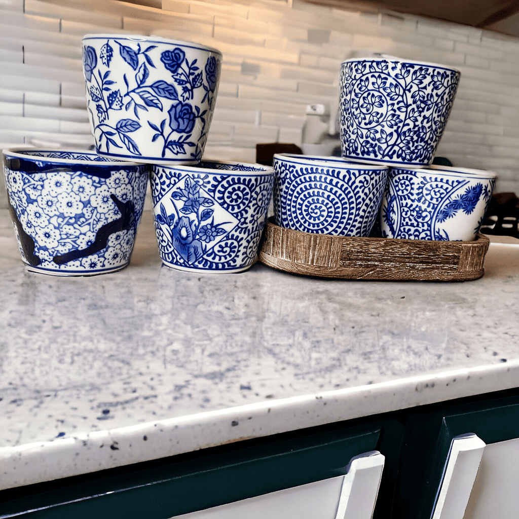 Hand-Painted Porcelain Mini Blue & White Chinoiserie Cachepots— Select Your Design