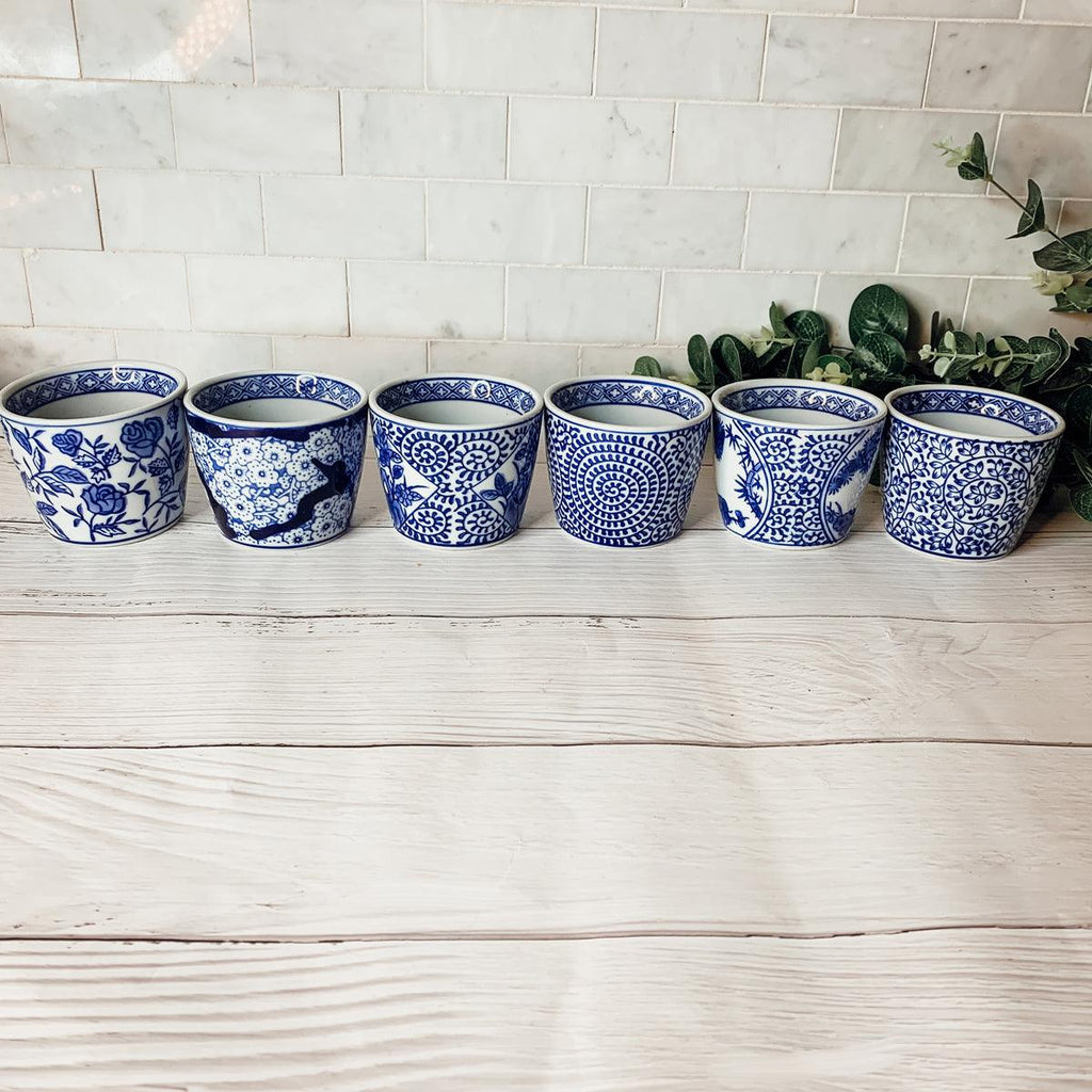 Hand-Painted Porcelain Mini Blue & White Chinoiserie Cachepots— Select Your Design