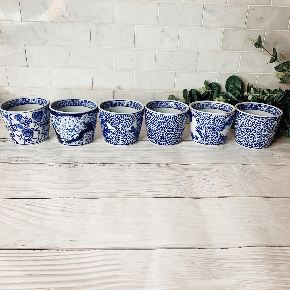 Hand-Painted Porcelain Mini Blue & White Chinoiserie Cachepots— Select Your Design