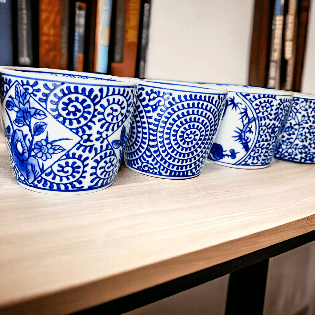 Hand-Painted Porcelain Mini Blue & White Chinoiserie Cachepots— Select Your Design