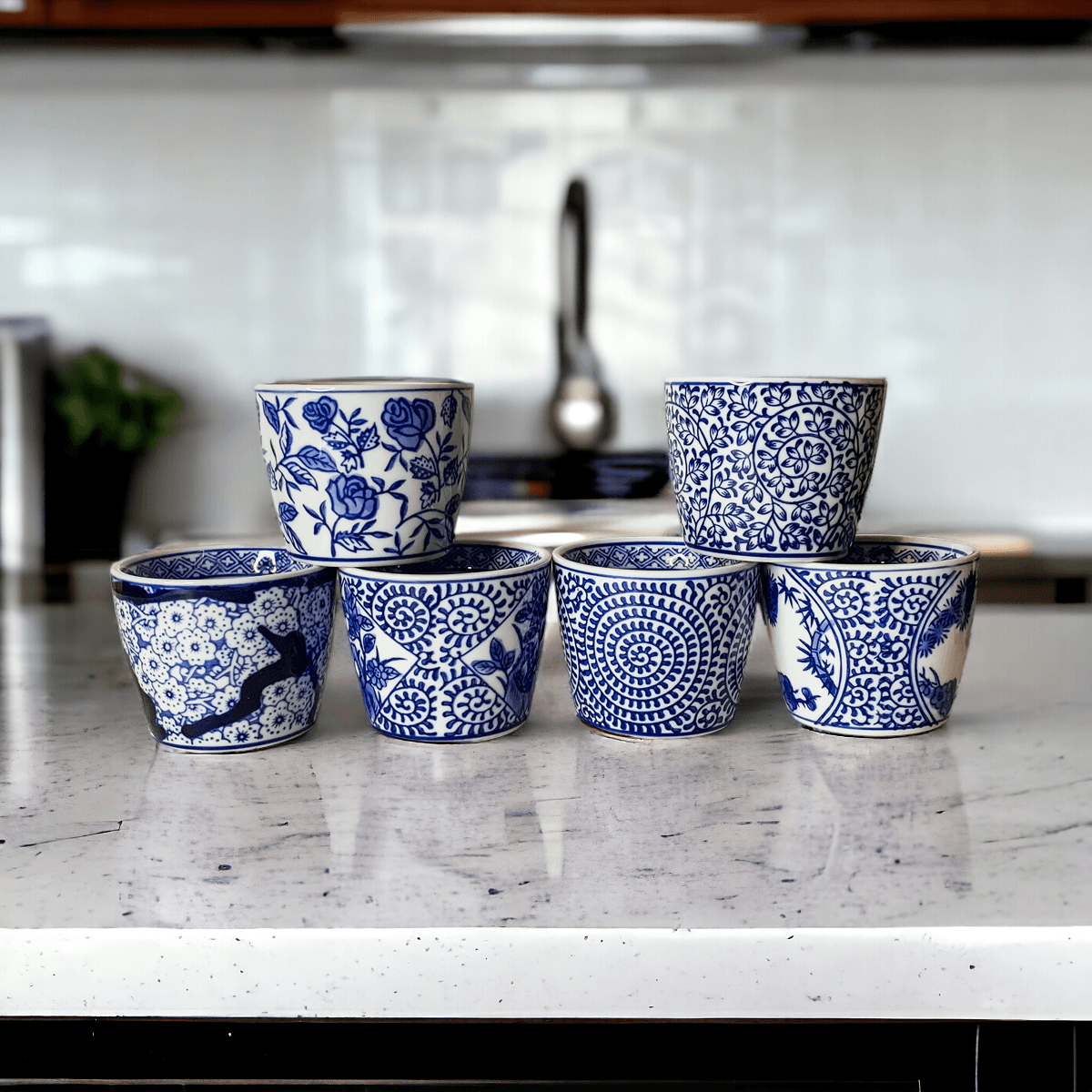 Hand-Painted Porcelain Mini Blue & White Chinoiserie Cachepots— Select Your Design
