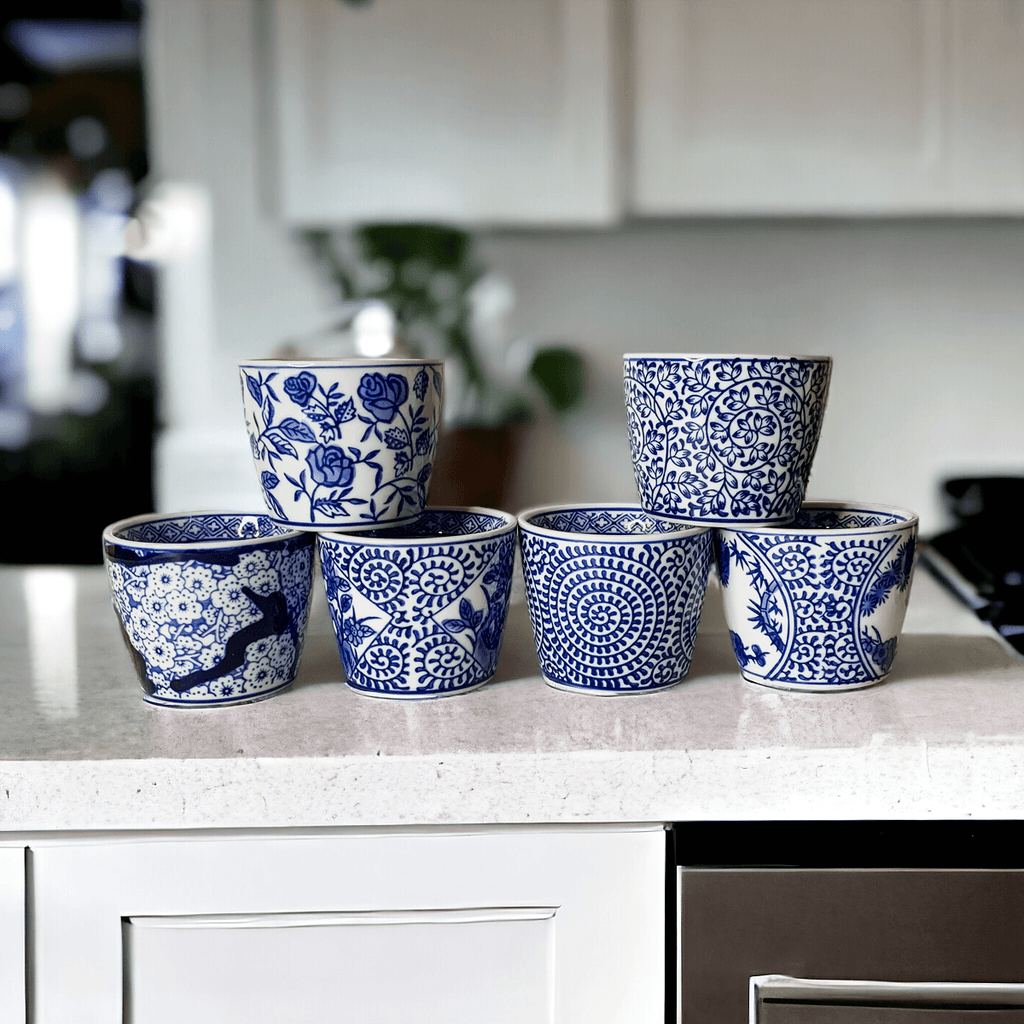 Hand-Painted Porcelain Mini Blue & White Chinoiserie Cachepots— Select Your Design