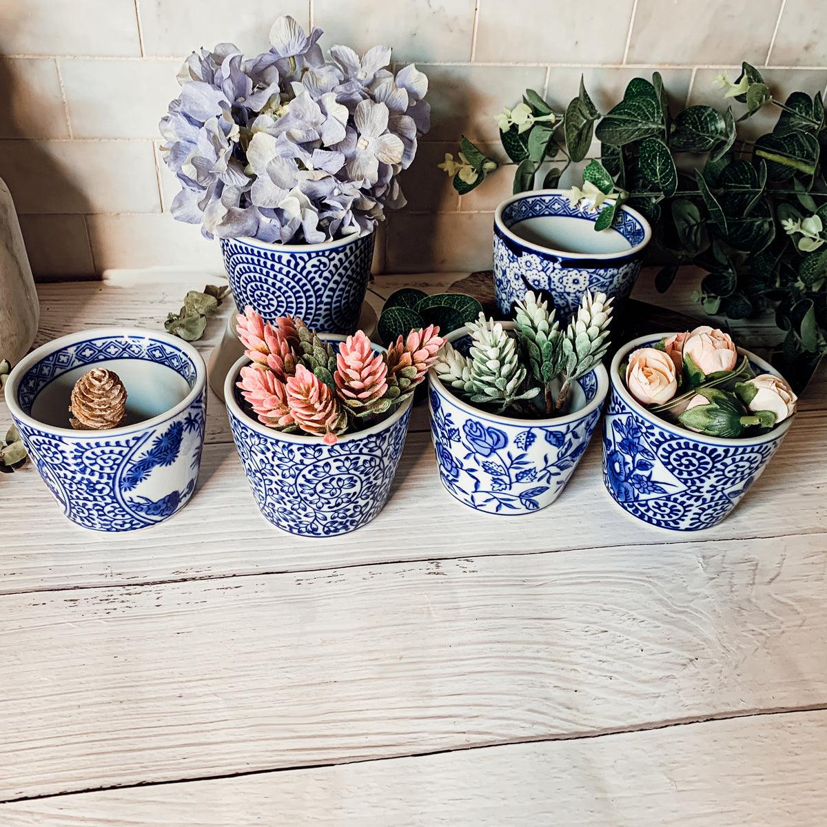 Hand-Painted Porcelain Mini Blue & White Chinoiserie Cachepots— Select Your Design