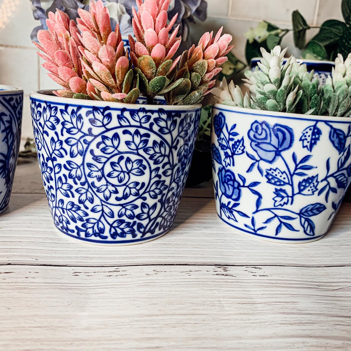 Hand-Painted Porcelain Mini Blue & White Chinoiserie Cachepots— Select Your Design
