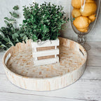 Handlaid Mother Of Pearl Cream Herringbone Tray — Select Your Shape & Size