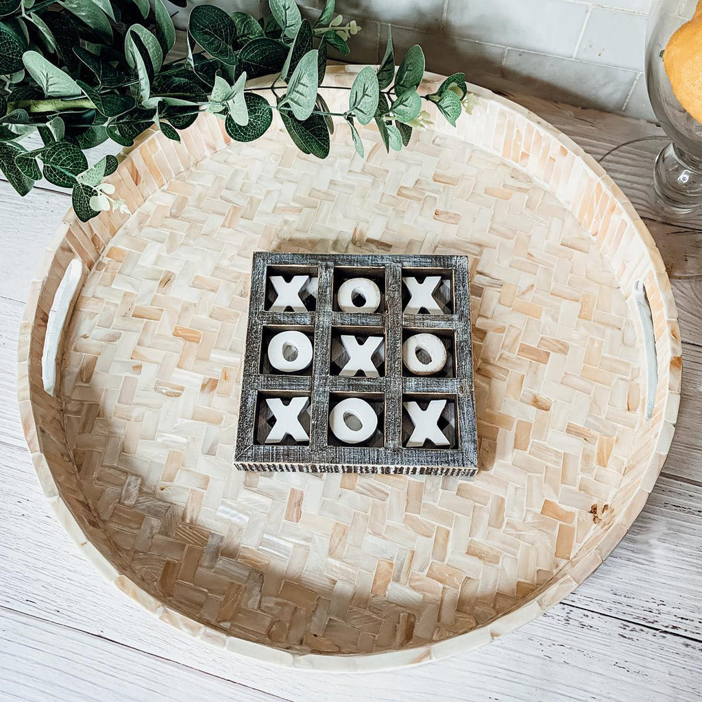 Handlaid Mother Of Pearl Cream Herringbone Tray — Select Your Shape & Size