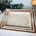 Handlaid Mother Of Pearl Cream Herringbone Tray — Select Your Shape & Size