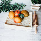Handlaid Mother Of Pearl Cream Herringbone Tray — Select Your Shape & Size
