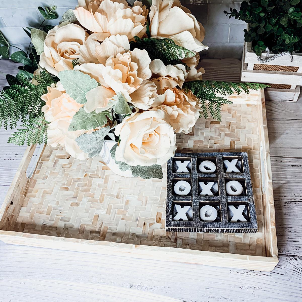Handlaid Mother Of Pearl Cream Herringbone Tray — Select Your Shape & Size