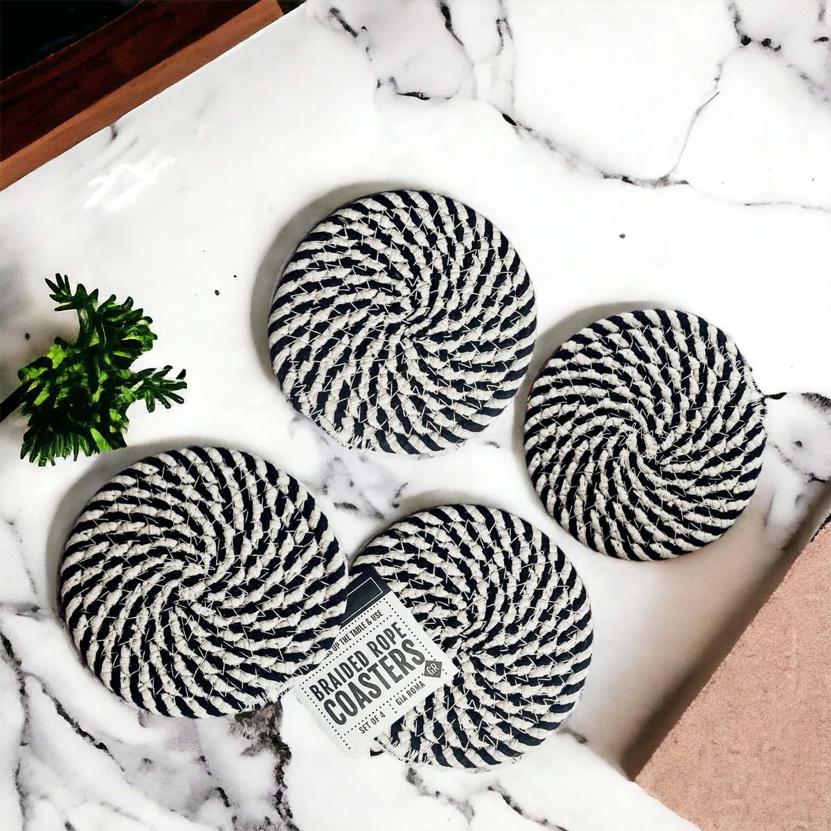 Black & White Braided Rope Coasters (Set of 4)