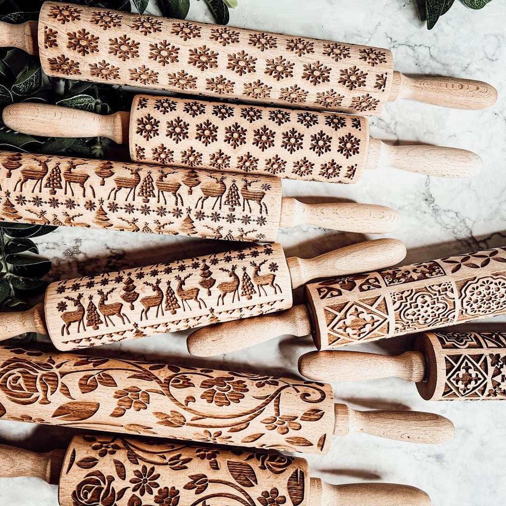 Handmade Wooden Embossed Christmas Rolling Pin Set — Select Your Style & Size