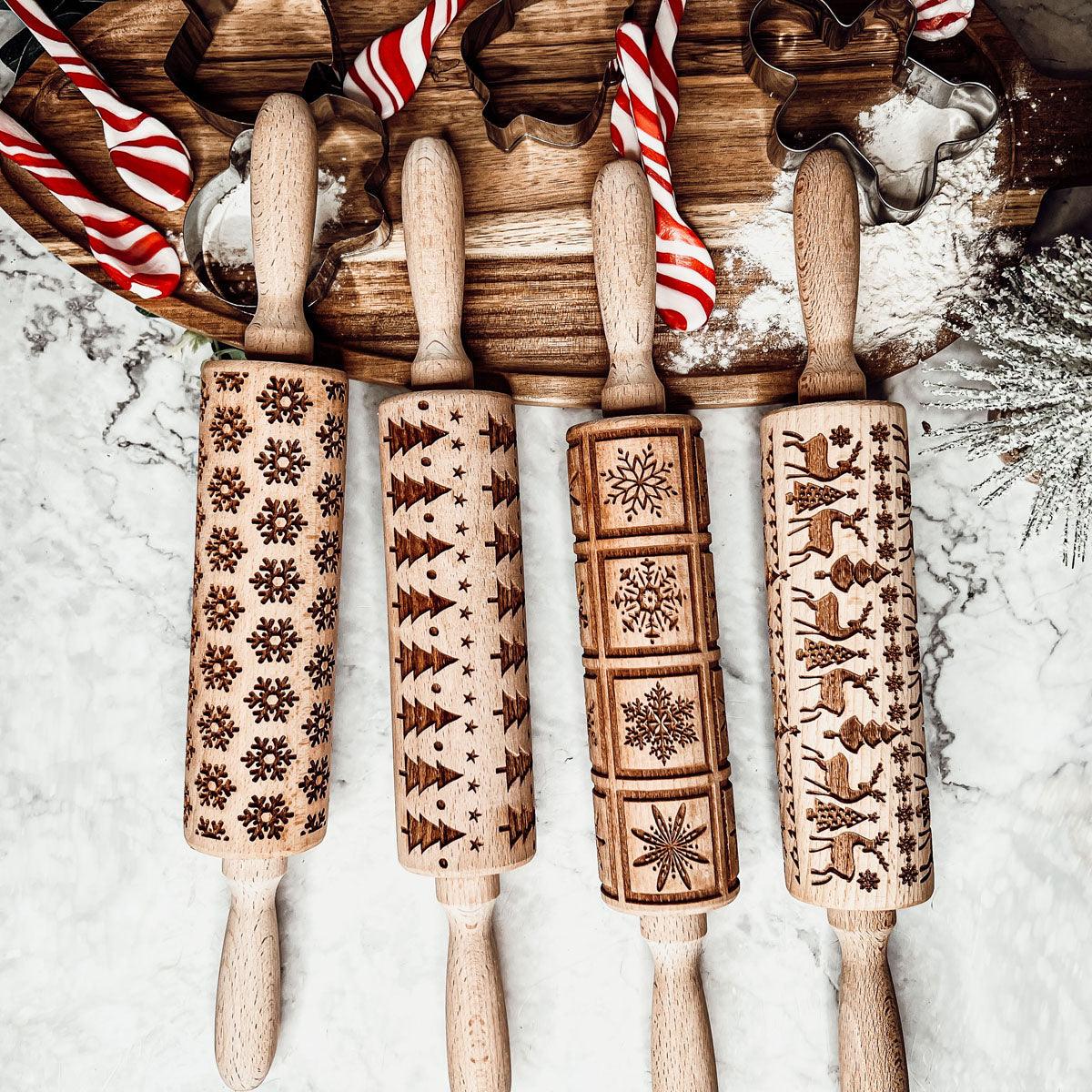 Handmade Wooden Embossed Christmas Rolling Pin Set — Select Your Style & Size