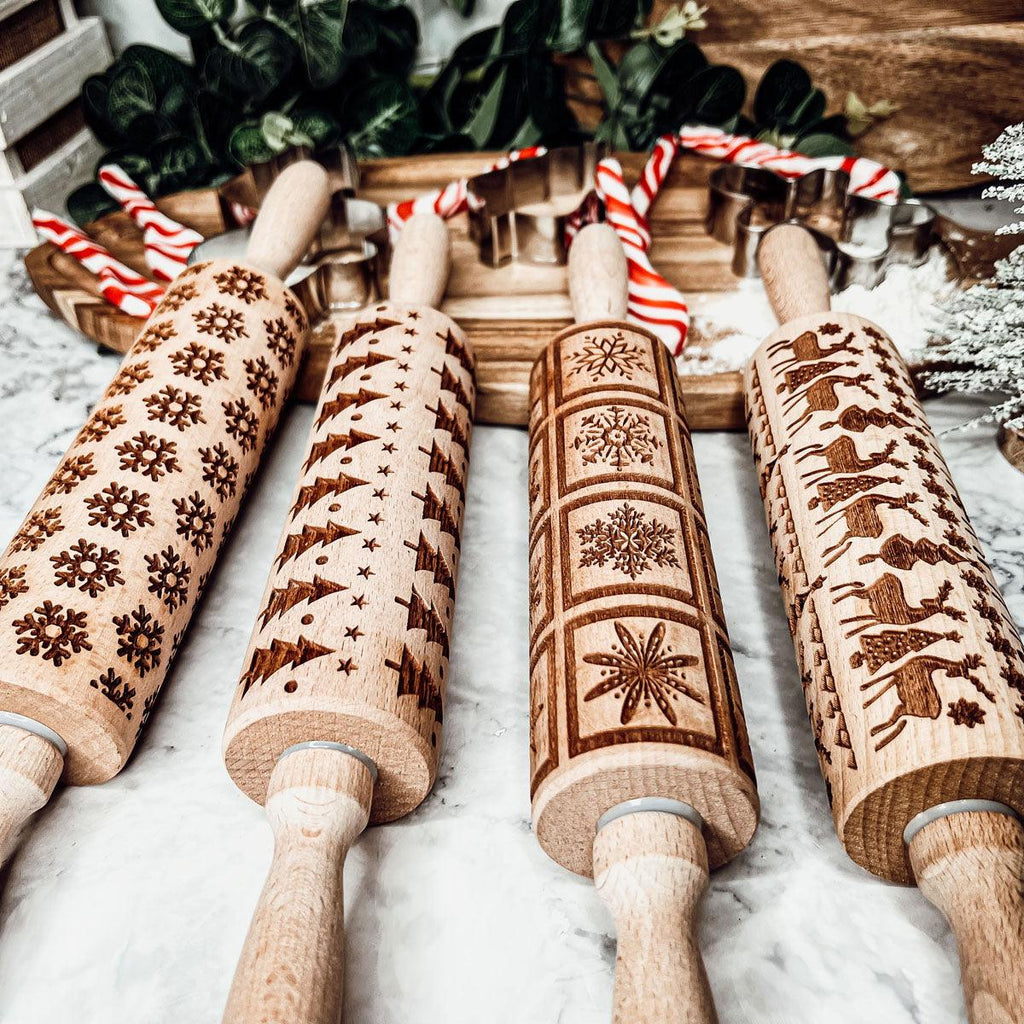 Handmade Wooden Embossed Christmas Rolling Pin Set — Select Your Style & Size