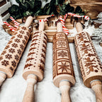 Handmade Wooden Embossed Christmas Rolling Pin Set — Select Your Style & Size