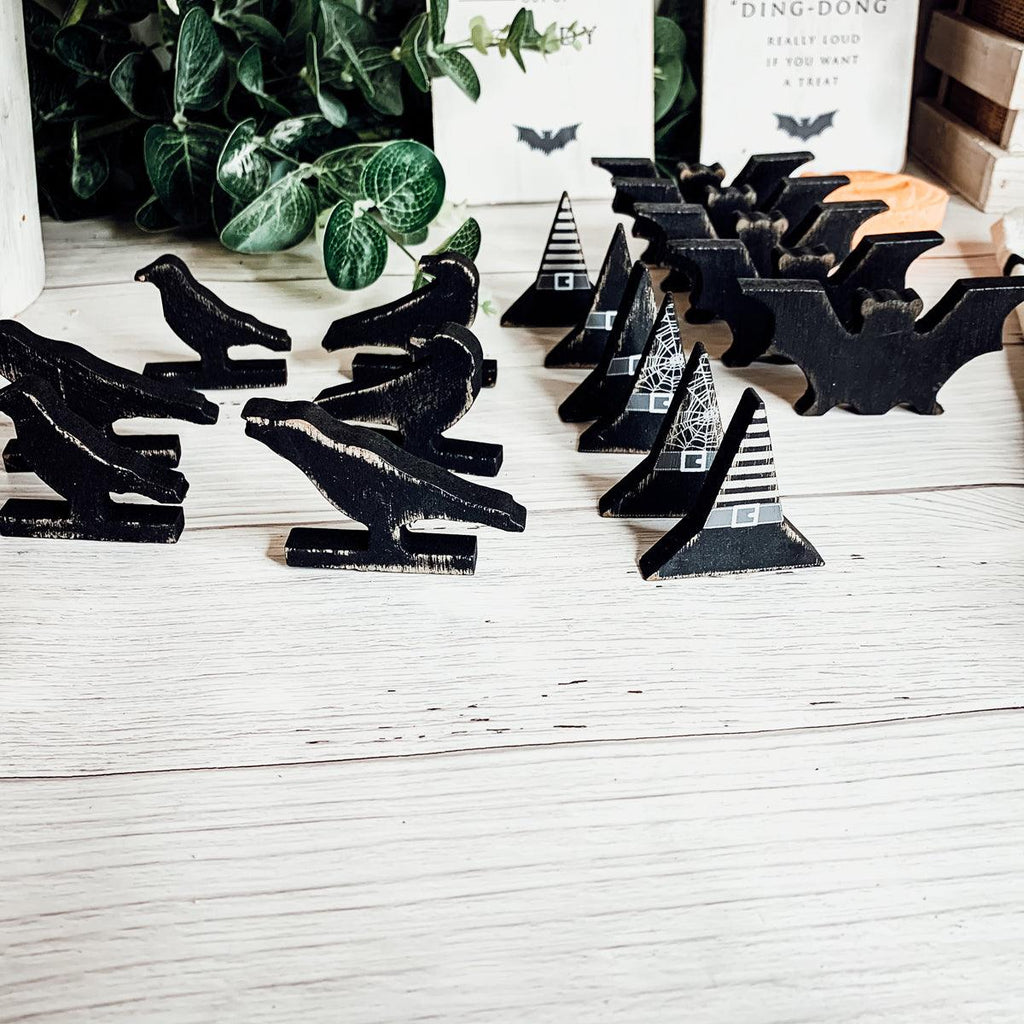 Black Wooden Halloween Decorations - 6 pack — Select Your Shape