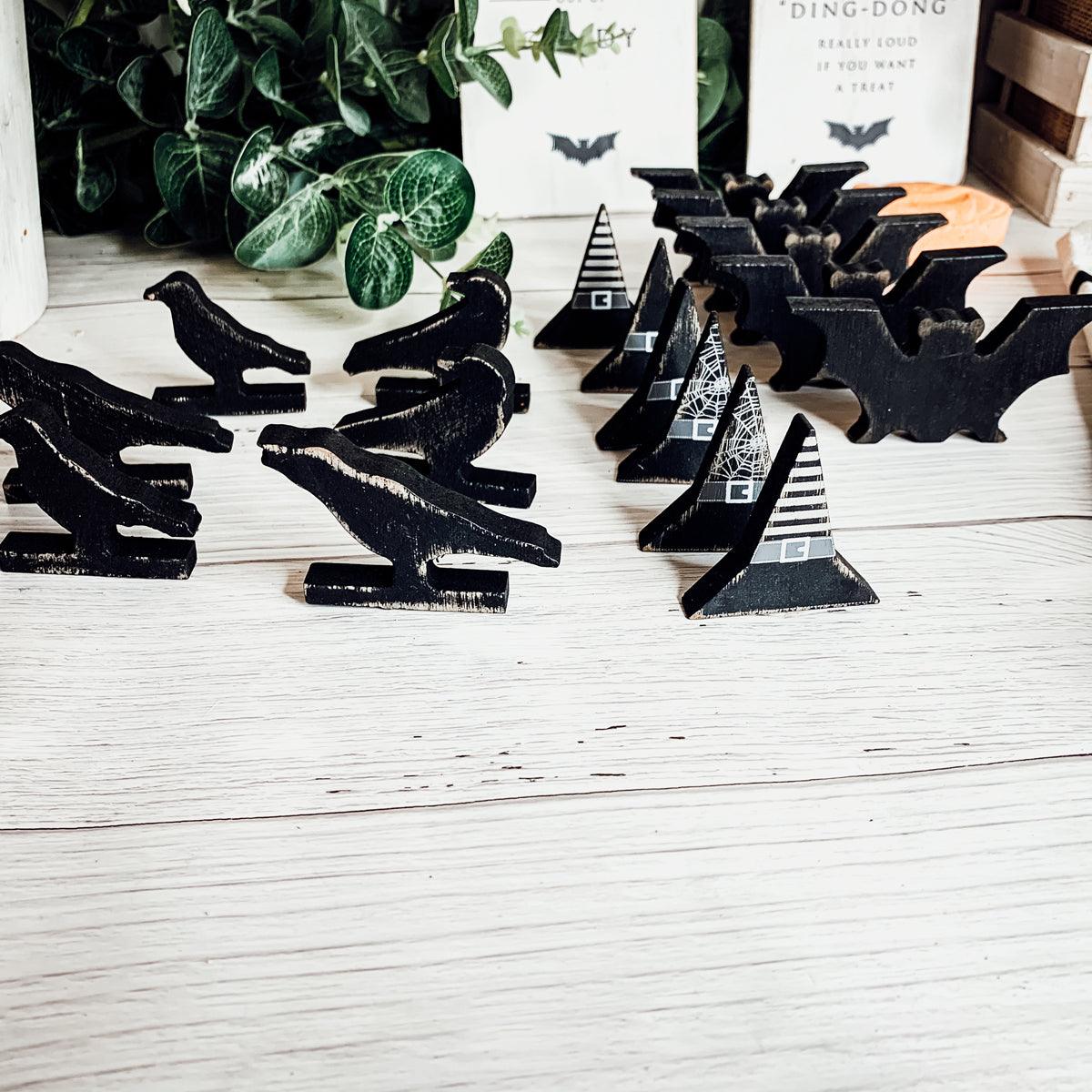 Black Wooden Halloween Decorations - 6 pack — Select Your Shape