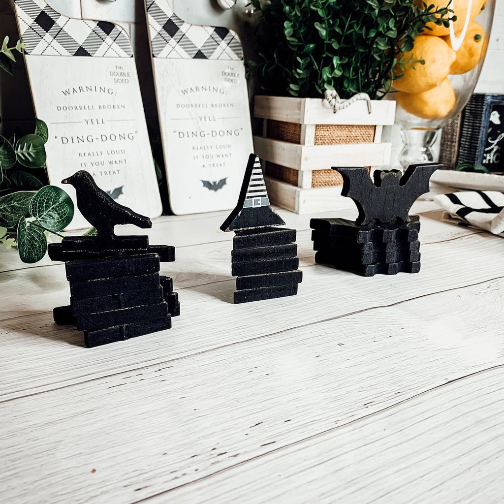 Black Wooden Halloween Decorations - 6 pack — Select Your Shape