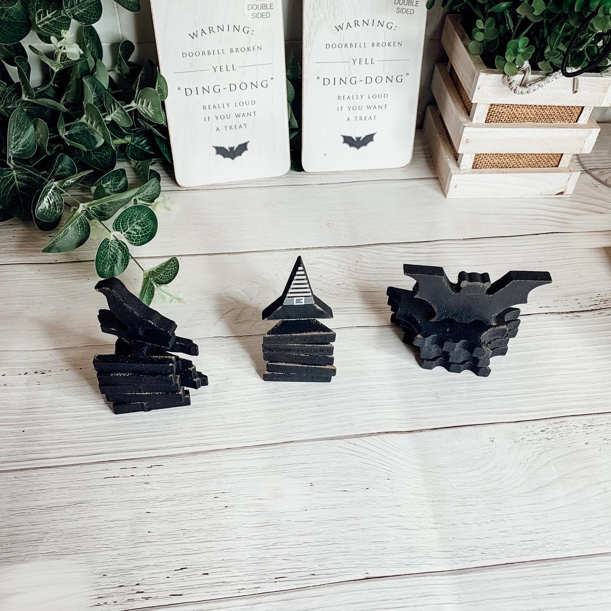 Black Wooden Halloween Decorations - 6 pack — Select Your Shape