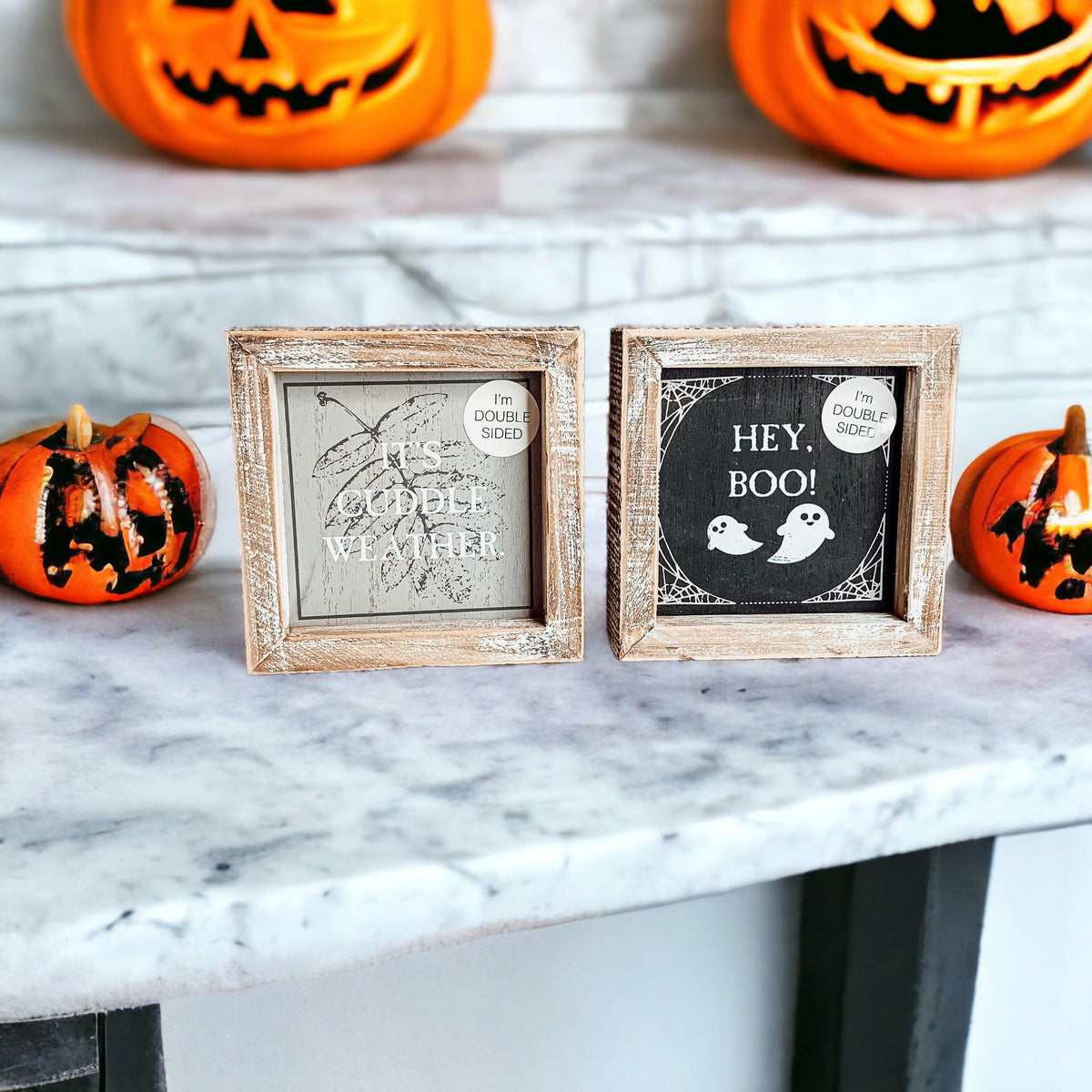 Double-Sided Wood Framed Sign "Hey Boo" + "It's Cuddle Weather"