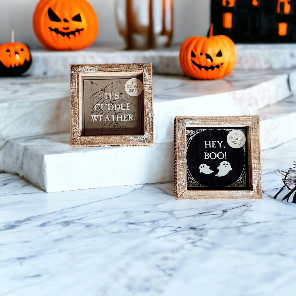 Double-Sided Wood Framed Sign "Hey Boo" + "It's Cuddle Weather"
