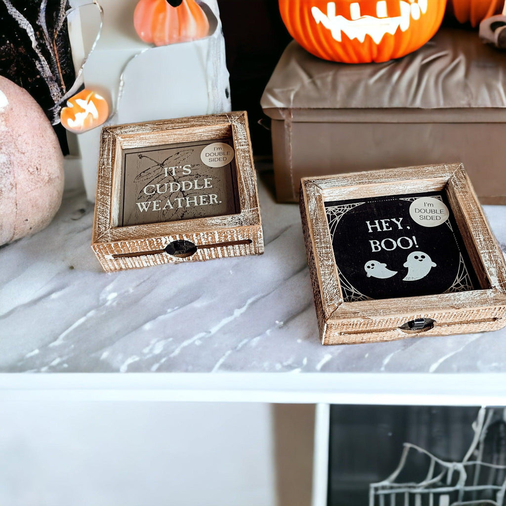 Double-Sided Wood Framed Sign "Hey Boo" + "It's Cuddle Weather"