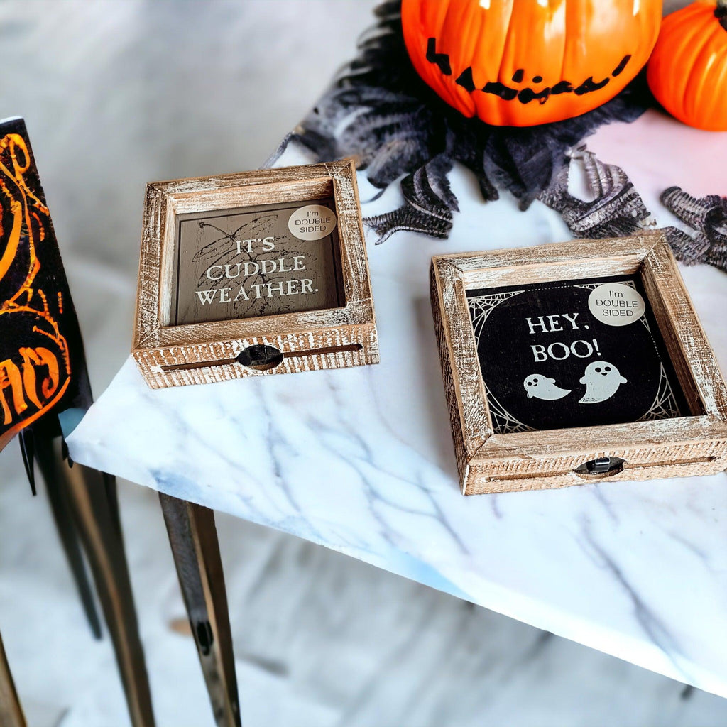 Double-Sided Wood Framed Sign "Hey Boo" + "It's Cuddle Weather"